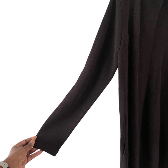 Eileen Fisher | Silk Cotton Blend Open Front Cardigan in Brown, Medium - Picture 3 of 6